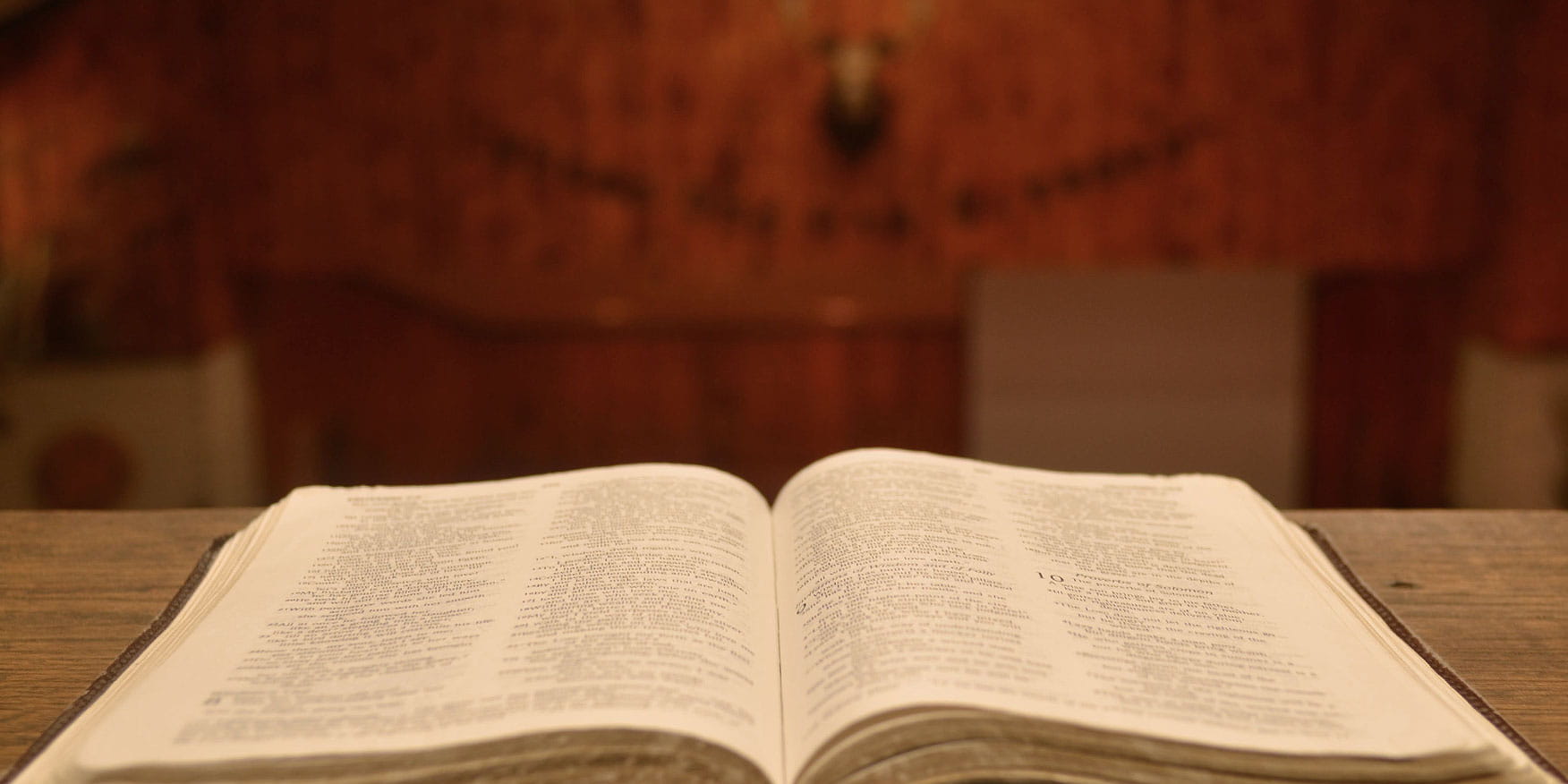 An open Bible in the Chapel at Camp Barakel